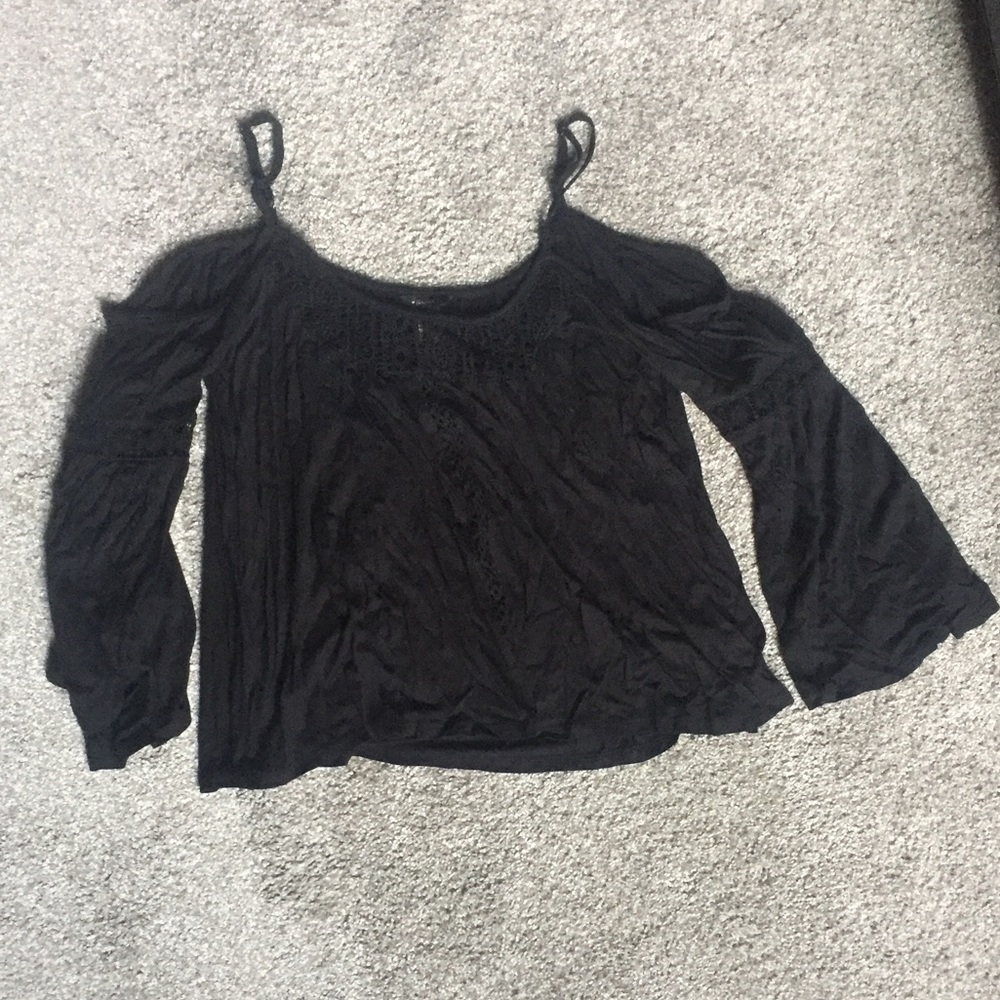 Black Open Shouldered Flair Armed Top